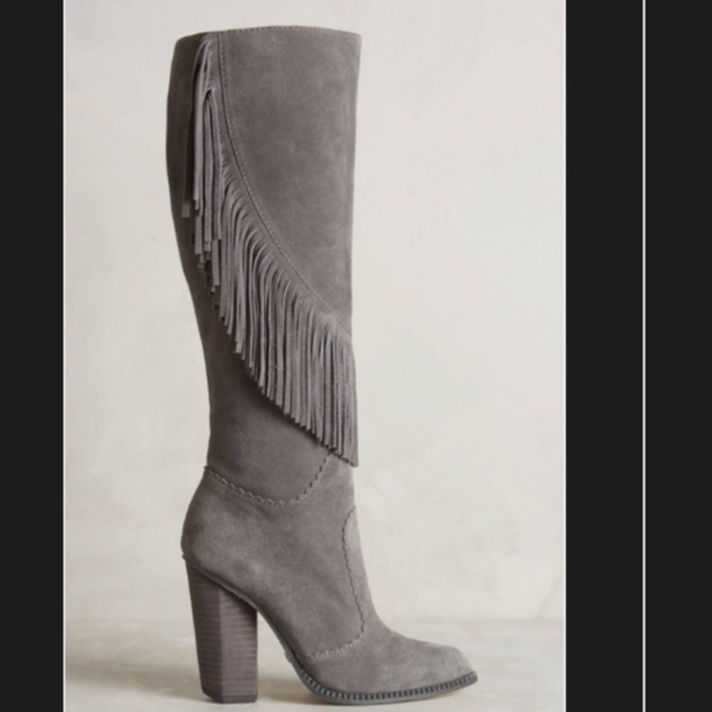Cynthia Vincent Gray Grey Suede Tall Fringe Boots 8 N… Gem